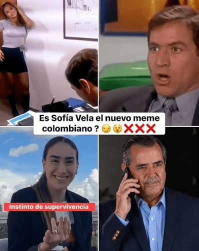 Collage de reacción con Sofía Vela, Rafael Poveda y la frase instinto de supervivencia