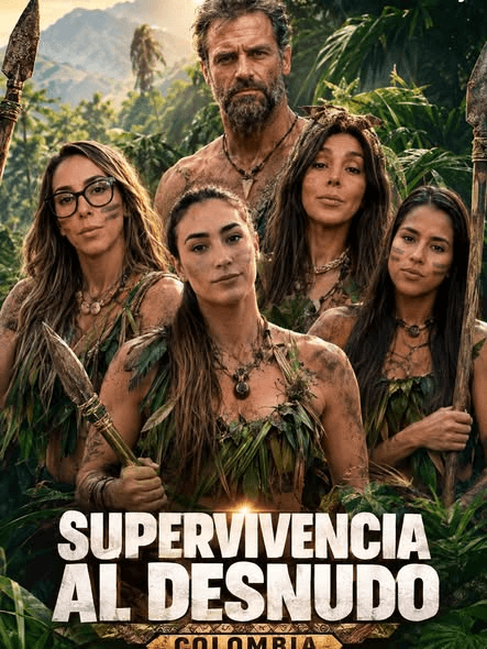 Meme Supervivencia al desnudo Colombia con cinco mujeres y un hombre en una selva