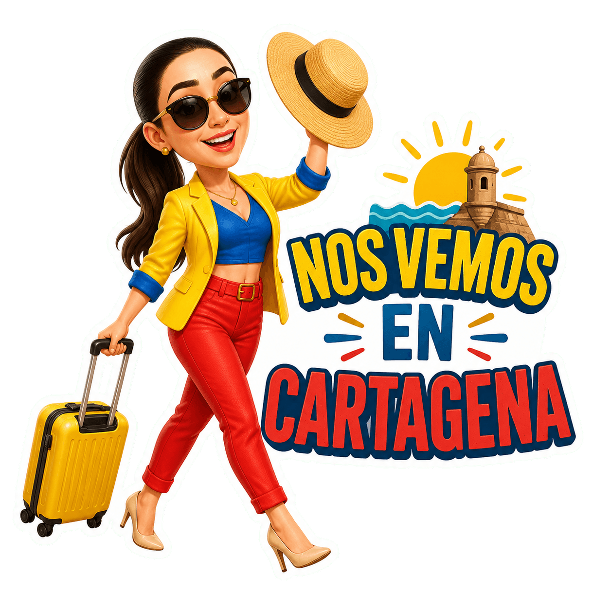Caricatura viajera con el mensaje Nos vemos en Cartagena